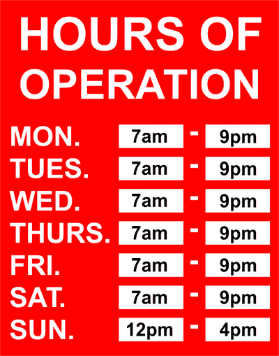 Hours of Operation Plastic Sign