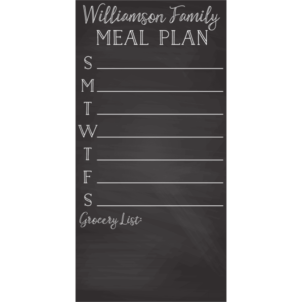 Personalized Family Meal Plan Chalkboard