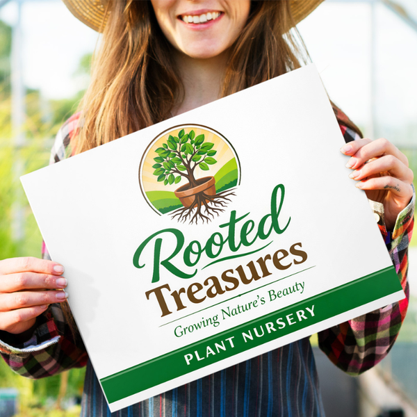 A plastic sign for a plant nursery with their logo