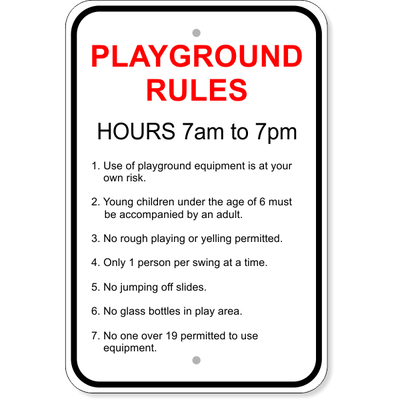 Playground Rules Aluminum Sign | 18" x 12"