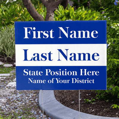 Blue Election Yard Sign in a Yard