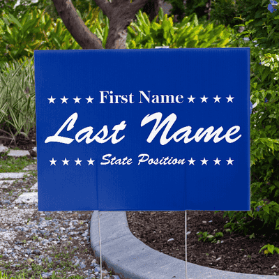 Script Stars Election Yard Sign Next to Pavement