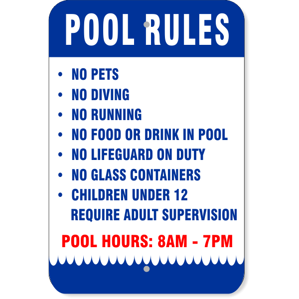 Pool Rules Wave 18" x 12" Aluminum Sign