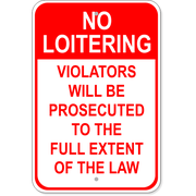 Red No Loitering 18" x 12" Aluminum Sign 