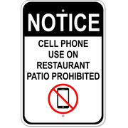 Restaurant Patio No Phones 18" x 12" Aluminum Sign 