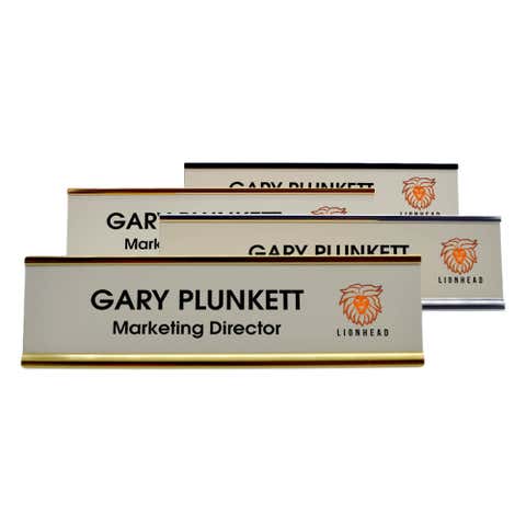 Full Color 2" x 8" Desk Plate with Holder & Right Logo