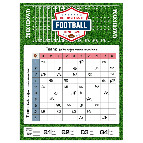 Blank Football Squares Game with Initials