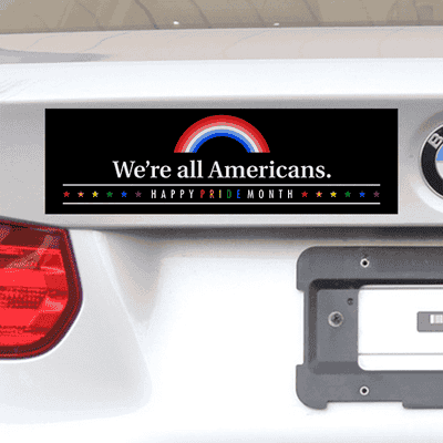 We're All Americans Pride Bumper Sticker - alternate view