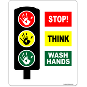 Stop Think Wash Hands 10" x 8" Full Color Sign