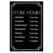 12" x 8" Store Hours Sign, Engraved w/ Decorative Border