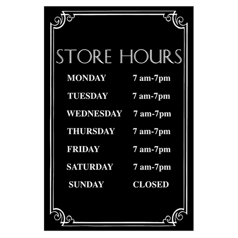 12" x 8" Store Hours Sign, Engraved w/ Decorative Border