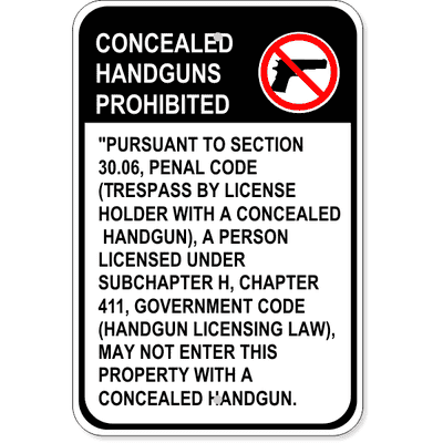 Texas Concealed Weapons Sign 30.06 English | 18" x 12"