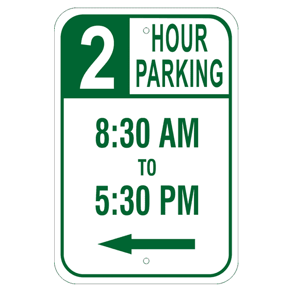 Timed Parking Sign with Left Arrow | 18" x 12"