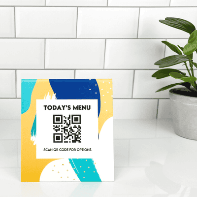 Custom QR Code Today's Menu 4" x 5" Trendy Table Top Sign - alternate view