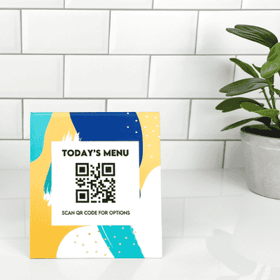 Custom QR Code Today's Menu 4" x 5" Trendy Table Top Sign - alternate view