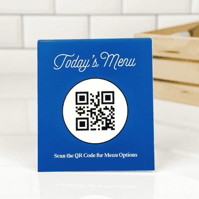 Custom QR Code with Background Color 4" x 5" Menu Table Top Sign - alternate view
