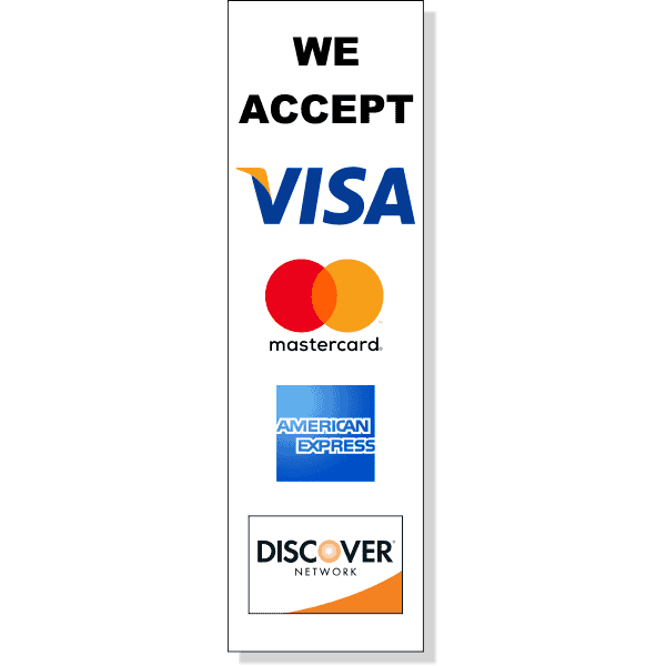 10" x 3" Vertical Credit Card Accepted Decal
