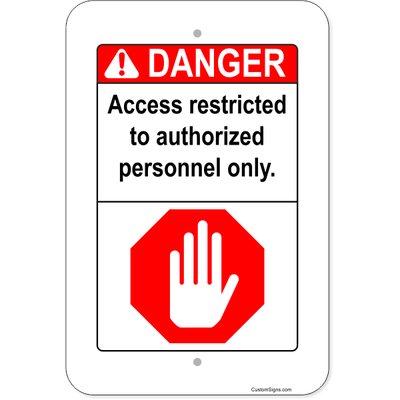 Vertical Danger Authorized Personnel Aluminum Sign | 18" x 12"