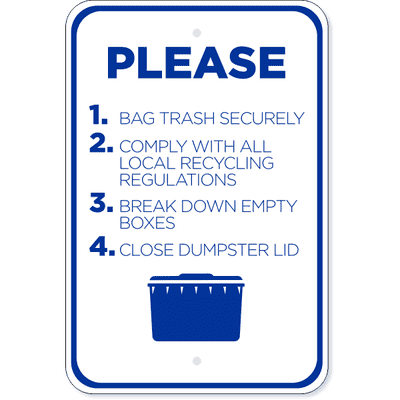 Vertical Please Comply Dumpster Sign