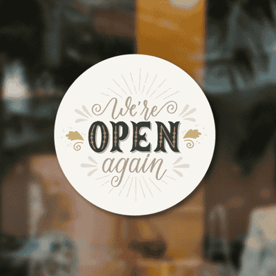 We're Open Again 8" Beige Business Reopening Window Decal - alternate view