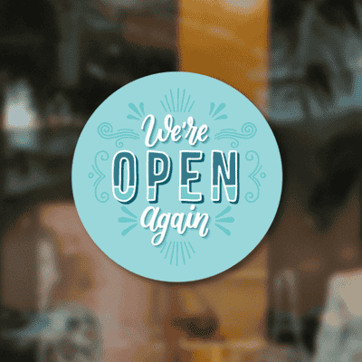 We're Open Again 8" Blue Business Reopening Window Decal - alternate view