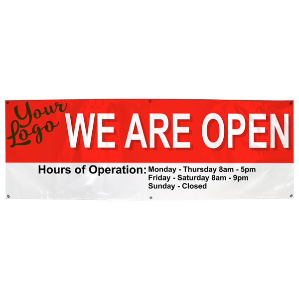 We Are Open 2' x 6' Custom Hours Banner