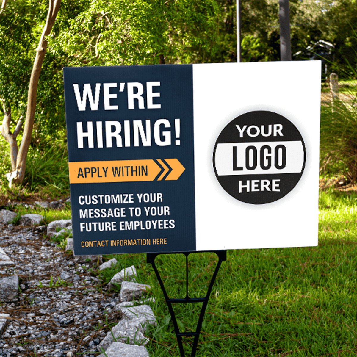 Custom Logo We're Hiring Yard Sign In Black - Lifestyle