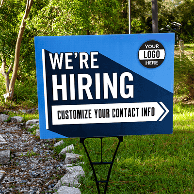 Custom Blue We're Hiring Yard Sign - alternate view