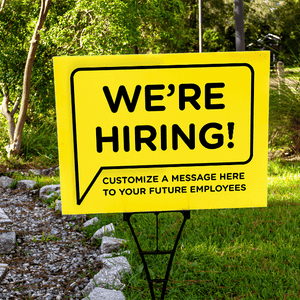 Custom We're Hiring Bubble Yard Sign - Yellow Lifestyle