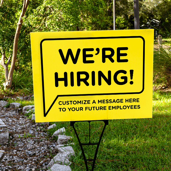 Custom We're Hiring Bubble Yard Sign - Yellow Lifestyle