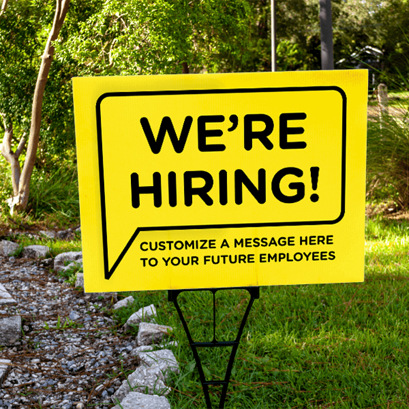Custom We're Hiring Bubble Yard Sign - Yellow Lifestyle