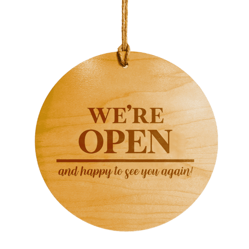 We're Open and Happy to See You Wood Engraved Open Sign