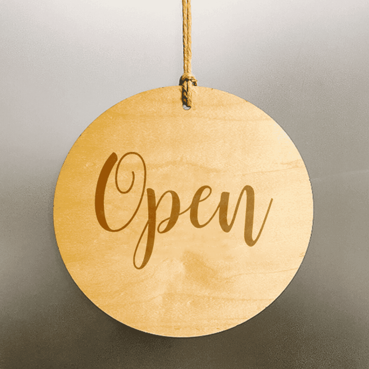 Elegant Script Wood Engraved Open Sign