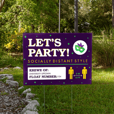 Let's Party Socially Distant Mardi Gras Yard Sign