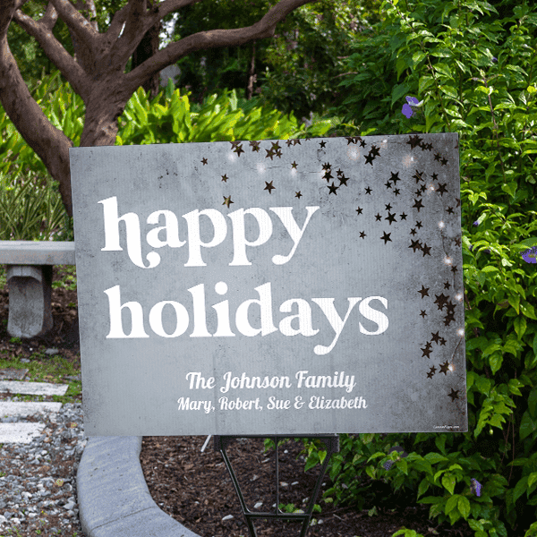 Happy Holidays Gold Star Holiday Yard Sign