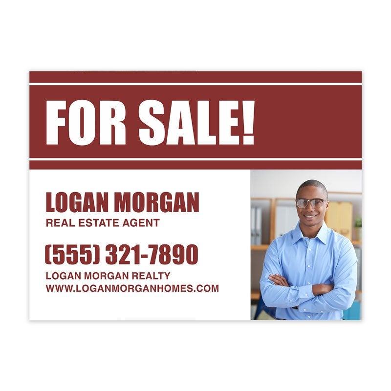 Custom Real Estate For Sale Yard Sign | Red Design with Image