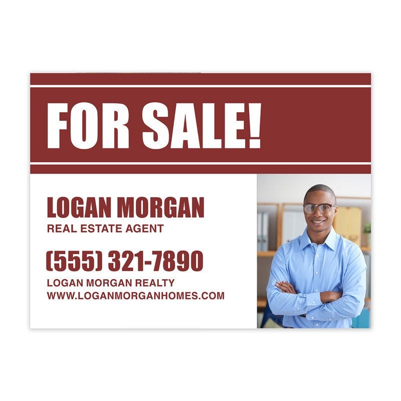 Custom Real Estate For Sale Yard Sign | Red Design with Image