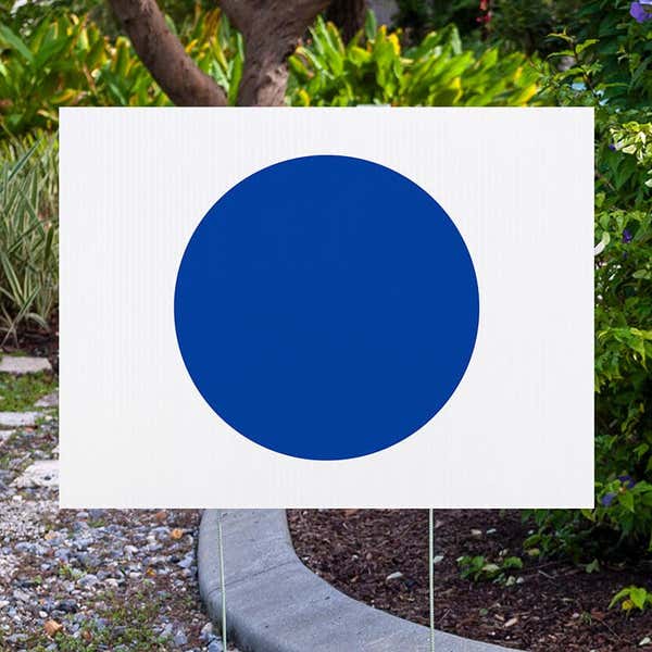 Blue Dot Yard Sign|Democrat Vote Blue 2024 Sign next to pavement