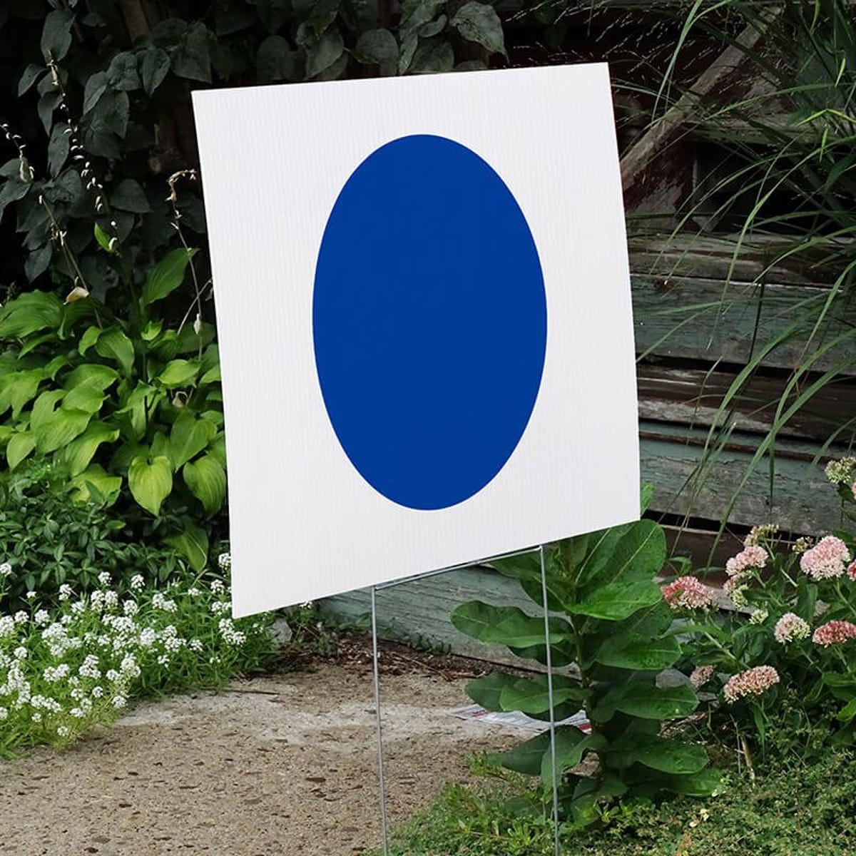 Blue Dot Yard Sign|Democrat Vote Blue 2024 Sign next to stairs