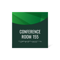 Shop Modern Layered ADA Signs Layered ADA sign for a conference room with a white foreground and wood background