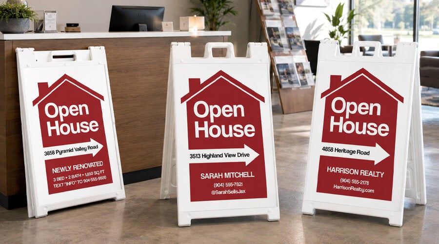 Three A-Frame Signs In An Office