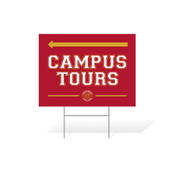 Custom corrugated yard sign on campus lawn